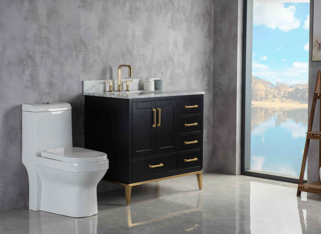 Rubeza 900mm Anatolia Vanity Unit with Carrara Marble Top - Black & Gold
