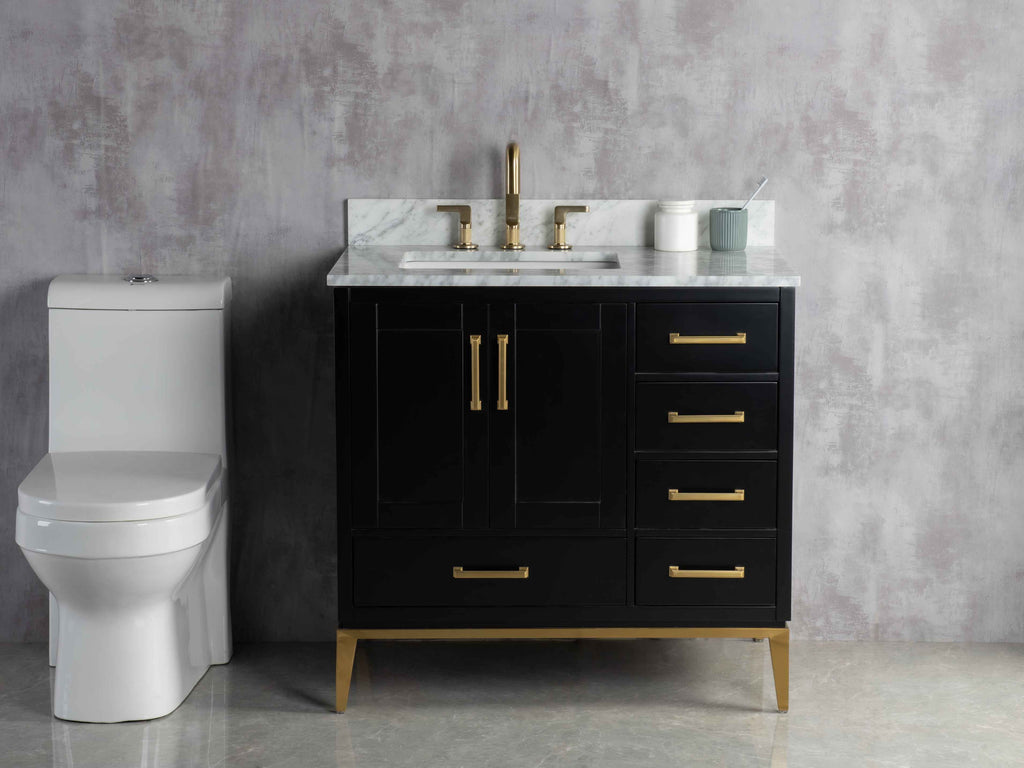 Rubeza 900mm Anatolia Vanity Unit with Carrara Marble Top - Black & Gold