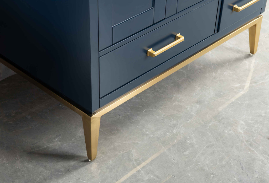 Rubeza 900mm Anatolia Vanity Unit with Calacatta Quartz Top - Dark Blue & Gold