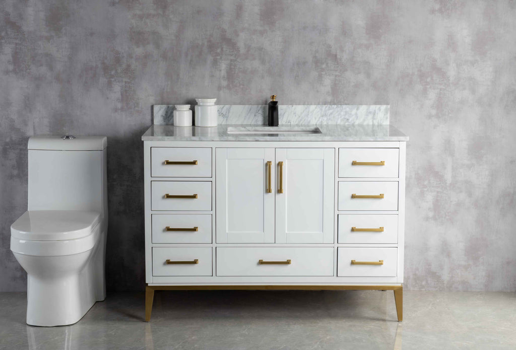 Rubeza 1200mm Anatolia Vanity Unit with Carrara Marble Top - White & Gold