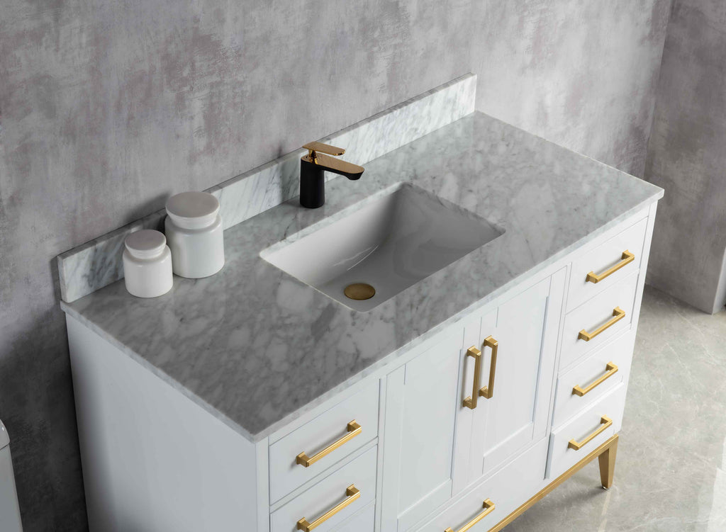 Rubeza 1200mm Anatolia Vanity Unit with Carrara Marble Top - White & Gold