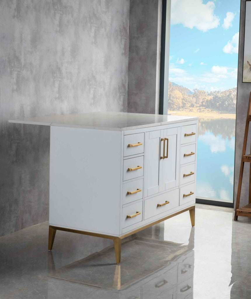 Rubeza 1200mm Anatolia Kitchen Island with Calacatta Quartz  Top - White & Gold