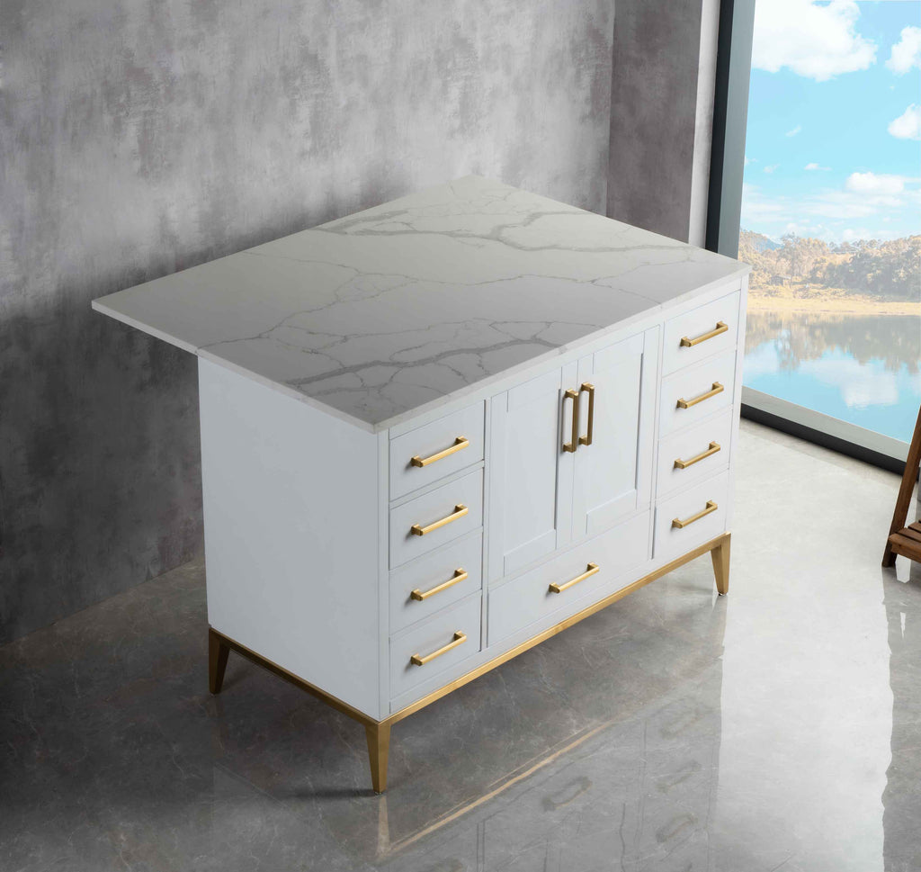 Rubeza 1200mm Anatolia Kitchen Island with Calacatta Quartz  Top - White & Gold