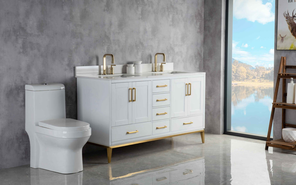 Rubeza 1500mm Anatolia Vanity Unit with Calacatta Quartz Top - White & Gold