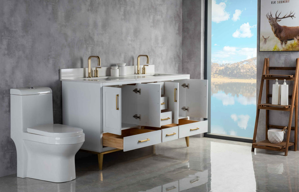 Rubeza 1500mm Anatolia Vanity Unit with Calacatta Quartz Top - White & Gold