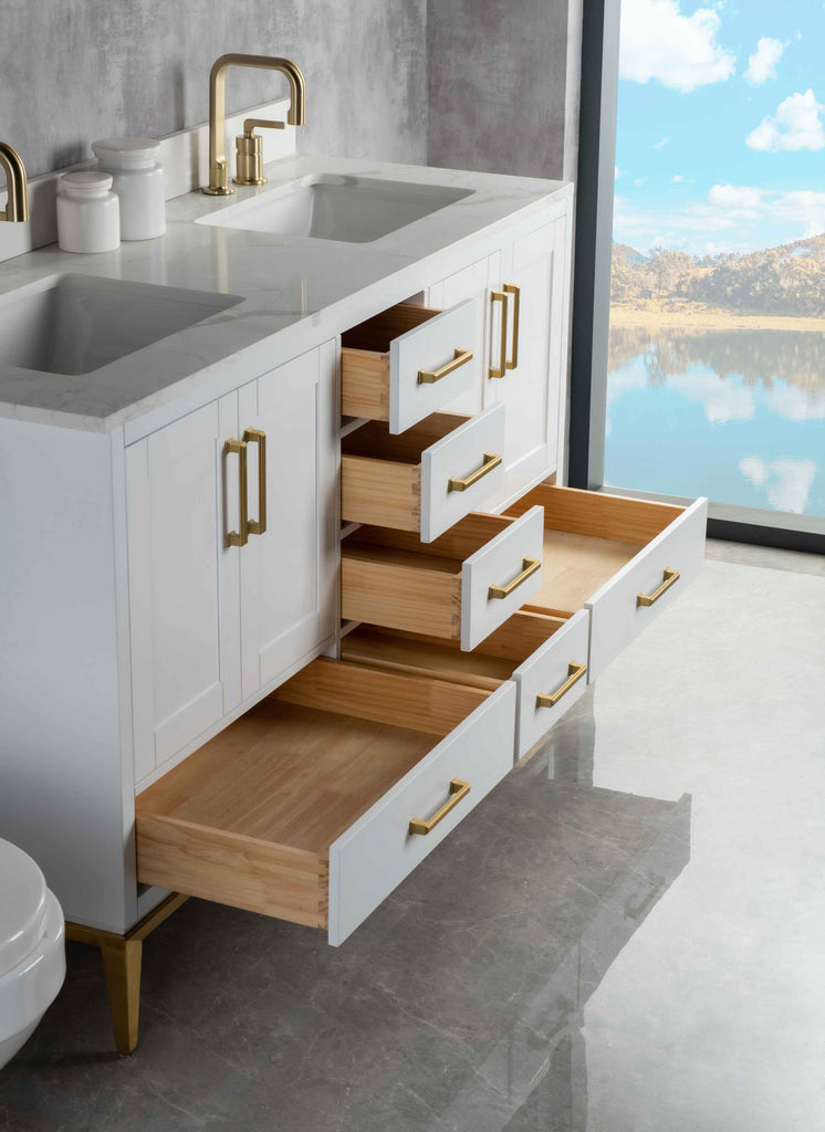 Rubeza 1500mm Anatolia Vanity Unit with Calacatta Quartz Top - White & Gold