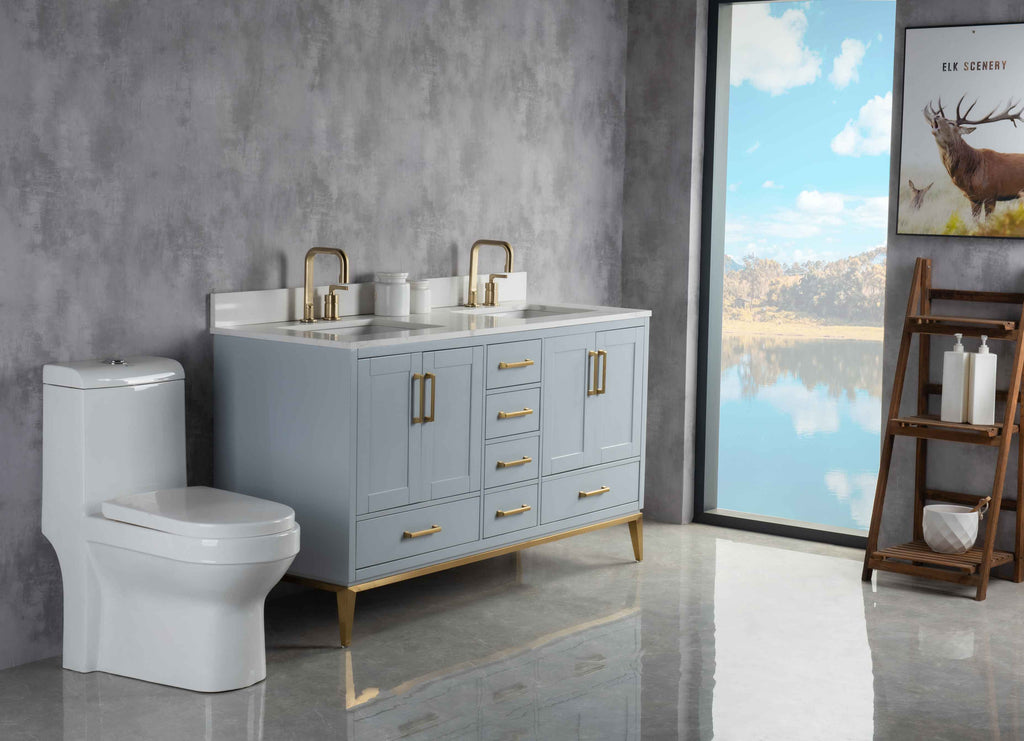Rubeza 1500mm Anatolia Vanity Unit with Calacatta Quartz Top - Light Grey & Gold