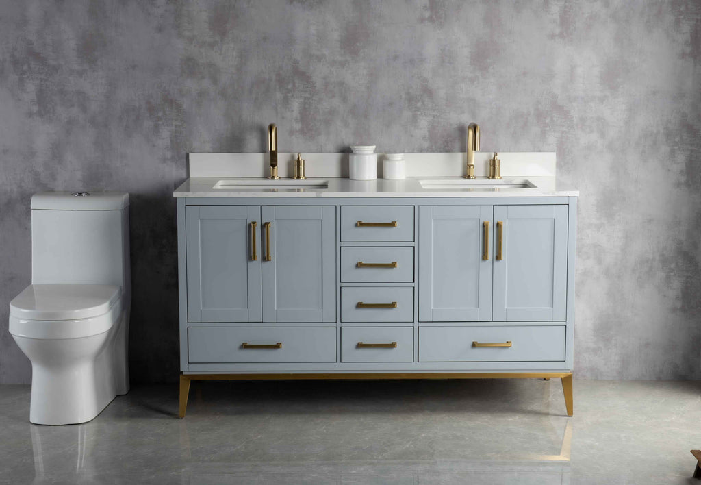 Rubeza 1500mm Anatolia Vanity Unit with Calacatta Quartz Top - Light Grey & Gold