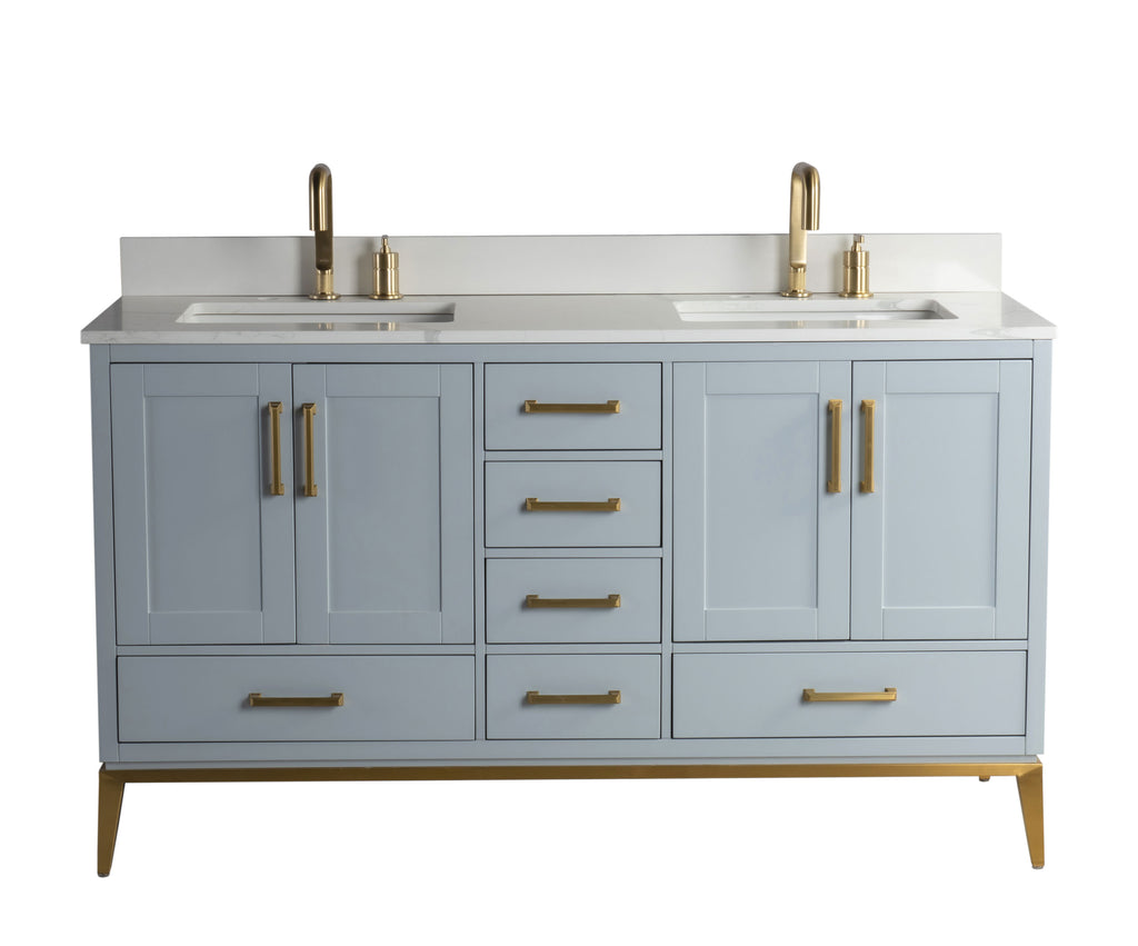 Rubeza 1500mm Anatolia Vanity Unit with Calacatta Quartz Top - Light Grey & Gold