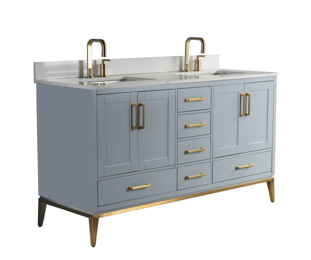 Rubeza 1500mm Anatolia Vanity Unit with Calacatta Quartz Top - Light Grey & Gold
