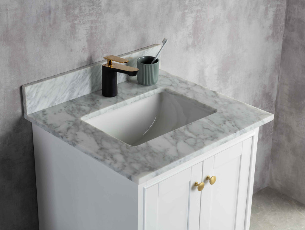 Rubeza Charleston 750mm Vanity Unit with Carrara Marble Top - White & Gold