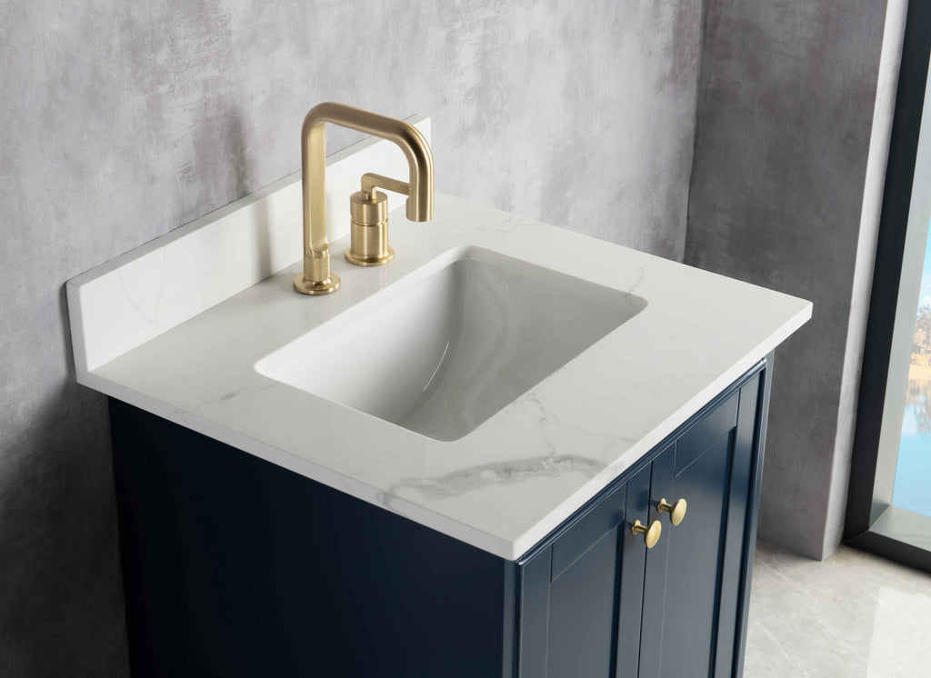 Rubeza 600mm Charleston Vanity Unit with Calacatta Quartz Top - Dark Blue & Gold