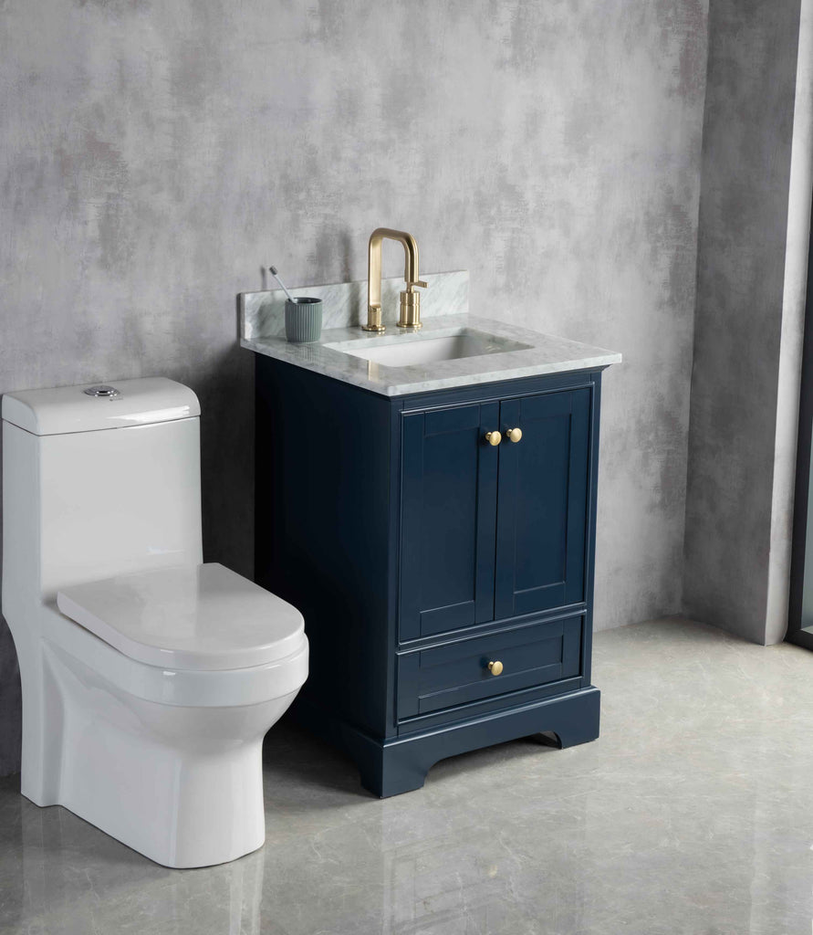 Rubeza 600mm Charleston Vanity Unit with Carrara Marble Top - Dark Blue & Gold