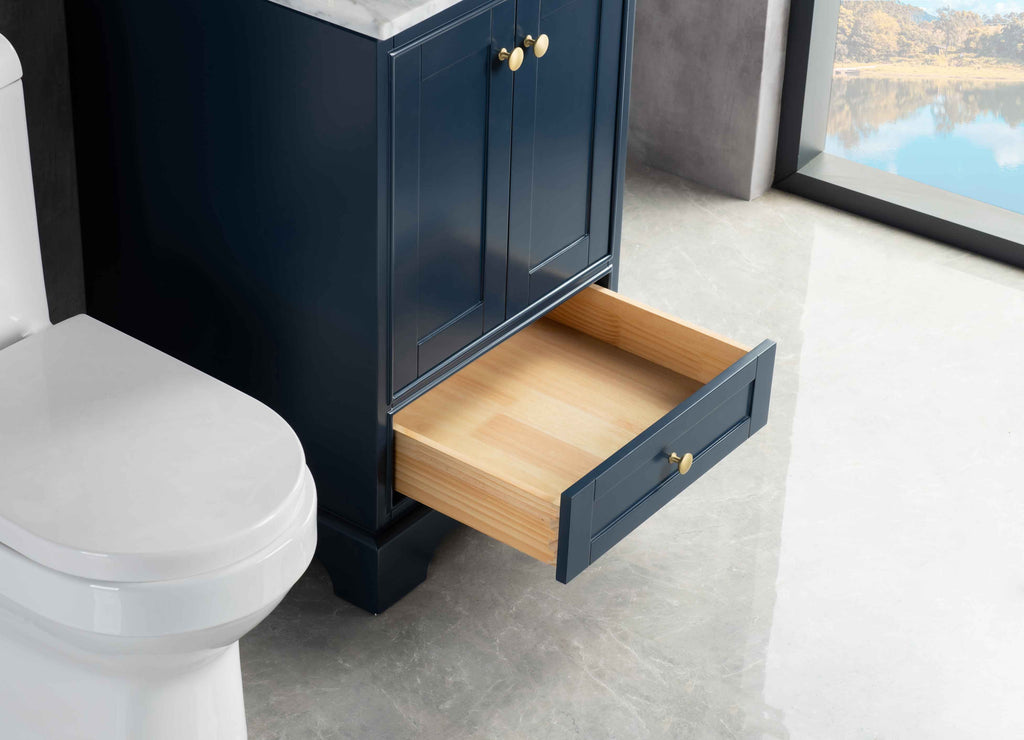 Rubeza 600mm Charleston Vanity Unit with Carrara Marble Top - Dark Blue & Gold