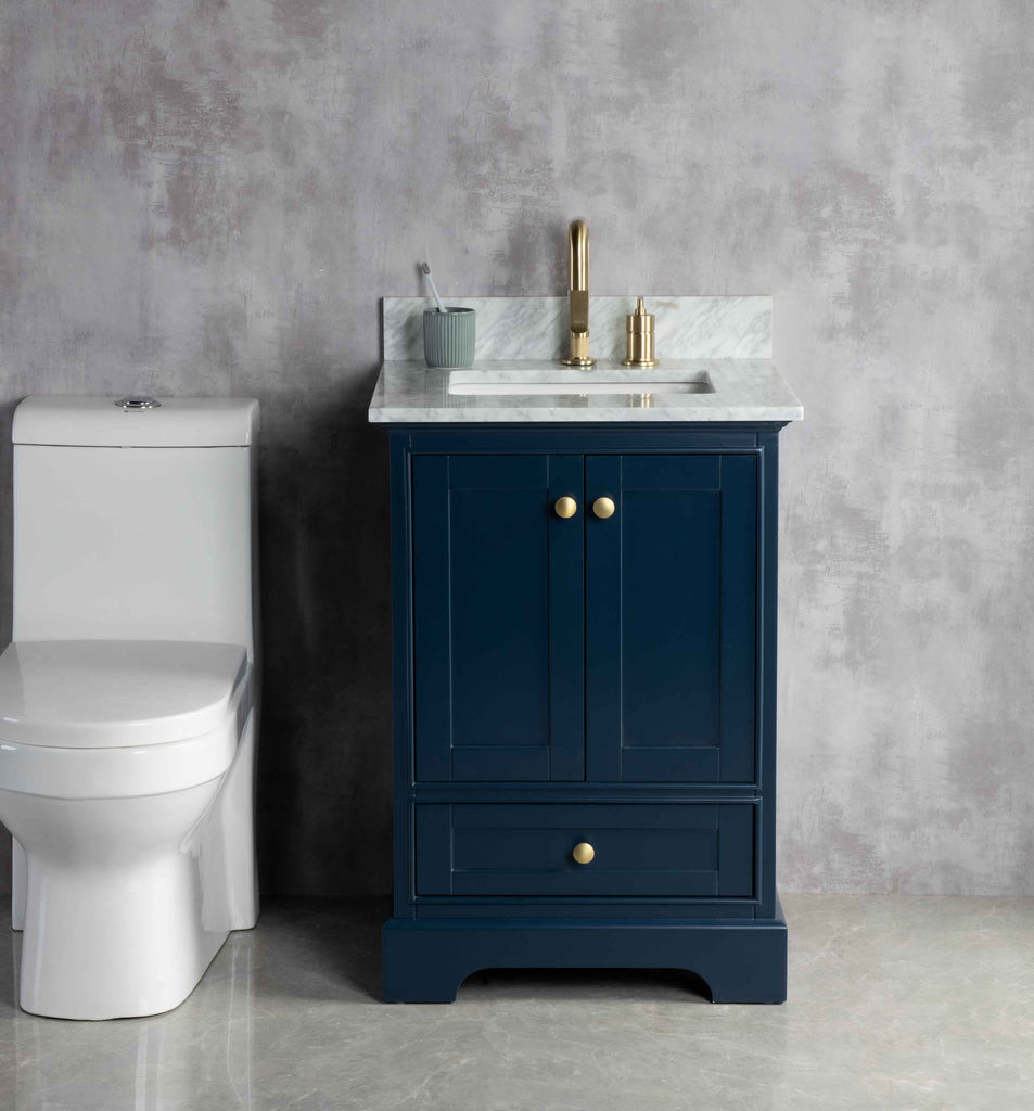 Rubeza 600mm Charleston Vanity Unit with Carrara Marble Top - Dark Blue & Gold