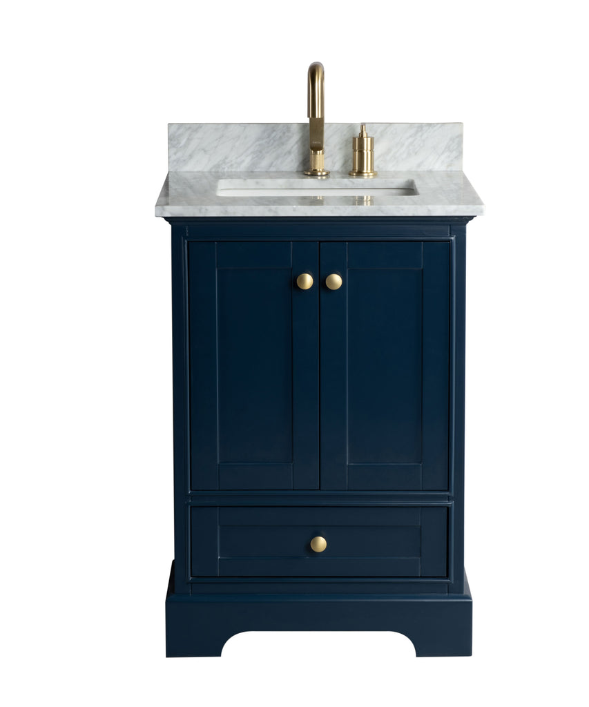 Rubeza 600mm Charleston Vanity Unit with Carrara Marble Top - Dark Blue & Gold