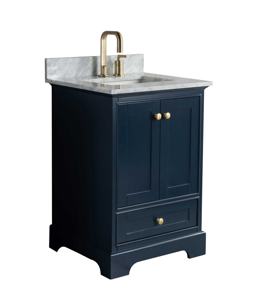 Rubeza 600mm Charleston Vanity Unit with Carrara Marble Top - Dark Blue & Gold