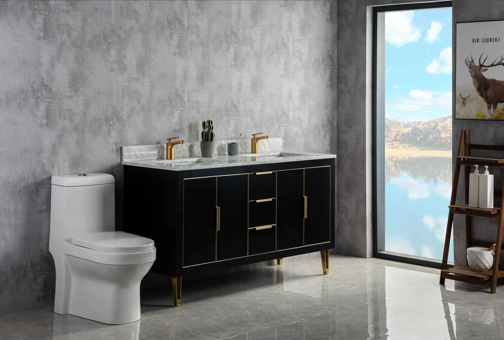 Rubeza 1500mm Dukes Vanity Unit with Carrara Marble Top - Black & Gold