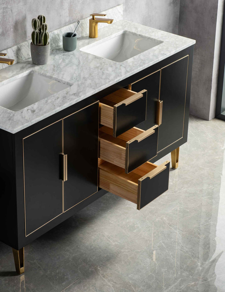 Rubeza 1500mm Dukes Vanity Unit with Carrara Marble Top - Black & Gold