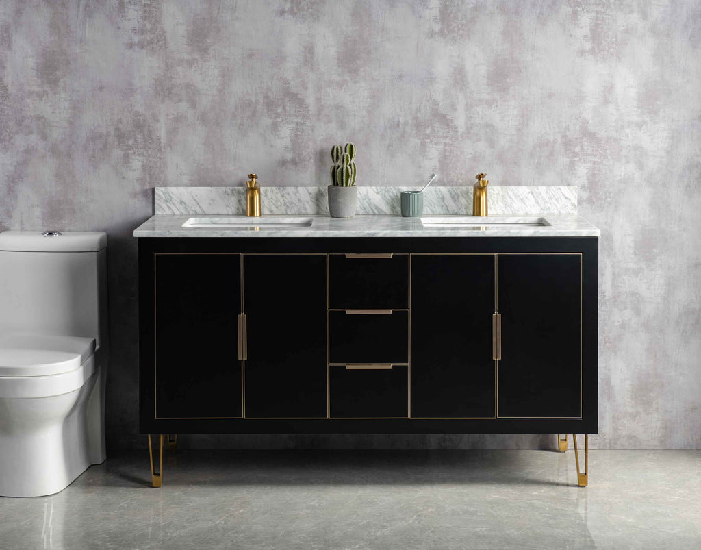 Rubeza 1500mm Dukes Vanity Unit with Carrara Marble Top - Black & Gold