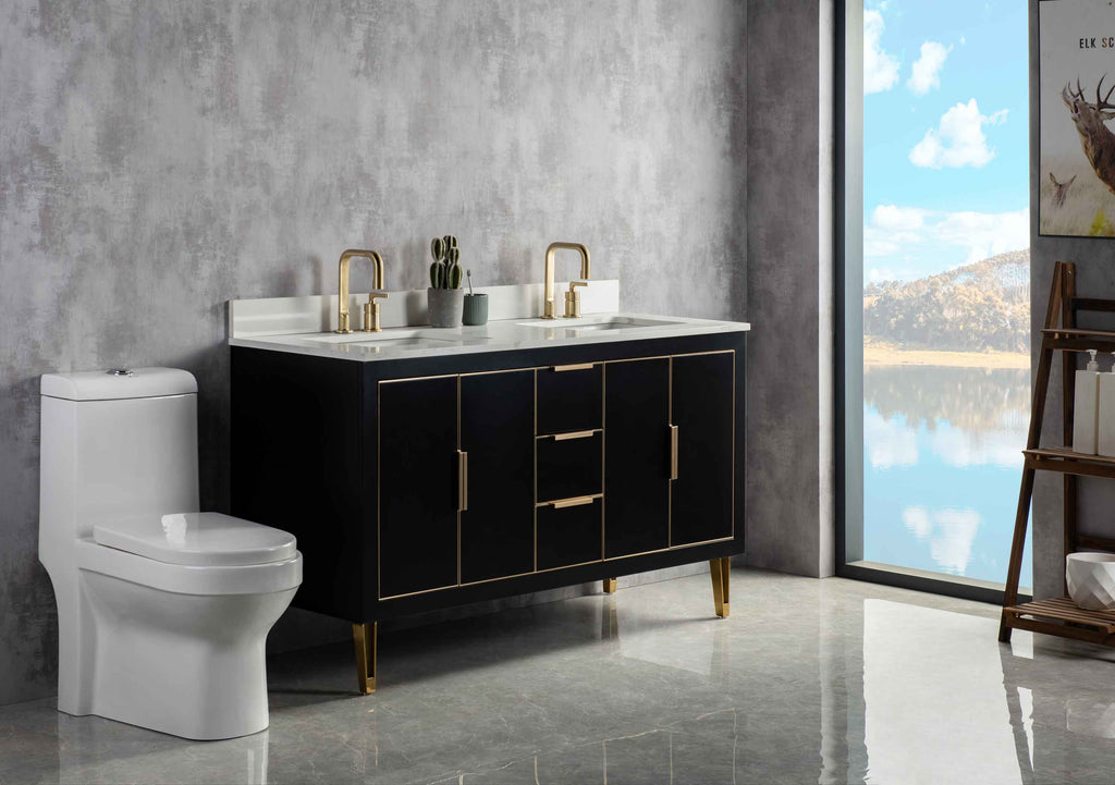 Rubeza 1500mm Dukes Vanity Unit with Calacatta Quartz Top - Black & Gold