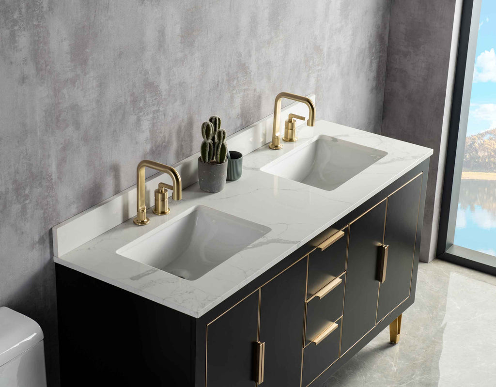 Rubeza 1500mm Dukes Vanity Unit with Calacatta Quartz Top - Black & Gold