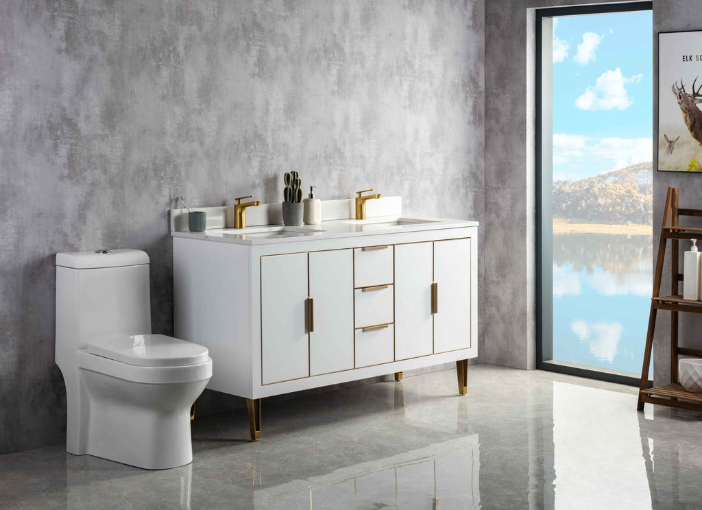 Rubeza 1500mm Dukes Vanity Unit with Calacatta Quartz Top - White & Gold