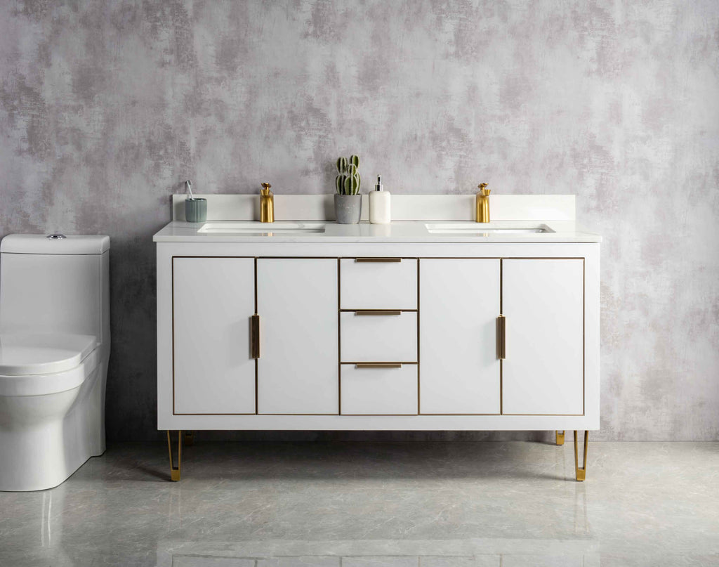 Rubeza 1500mm Dukes Vanity Unit with Calacatta Quartz Top - White & Gold