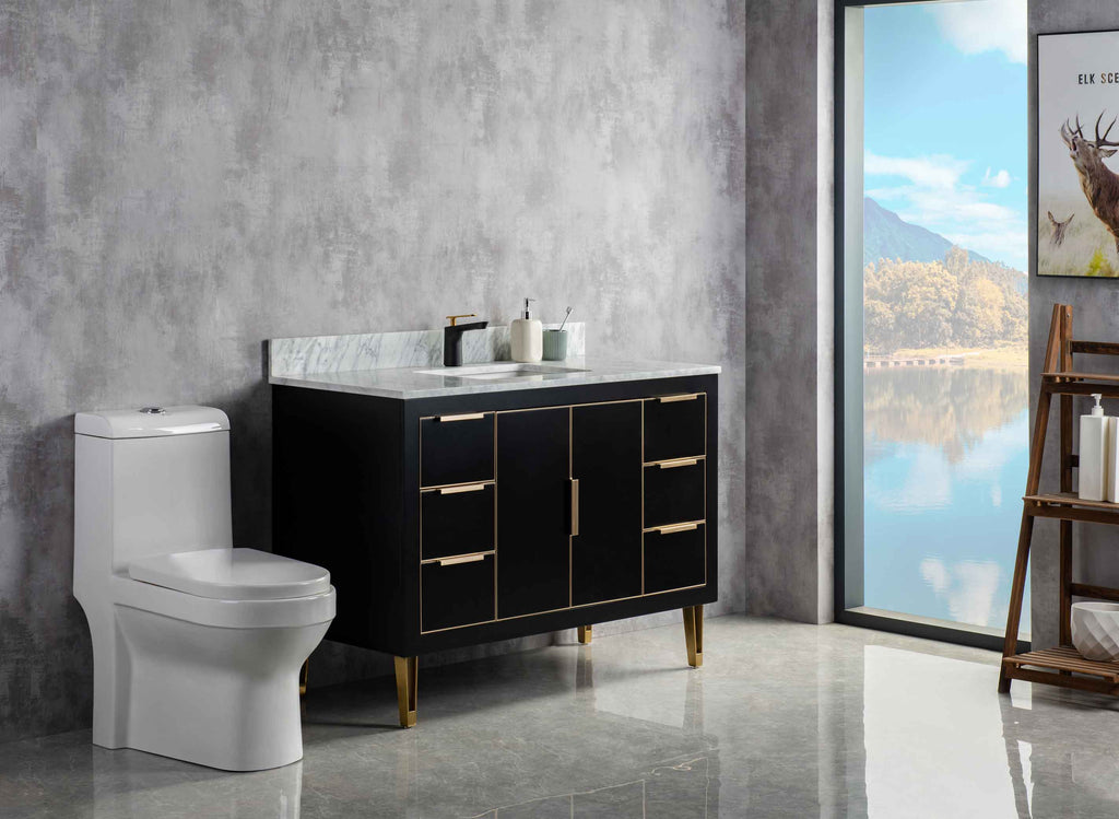 Rubeza 1200mm Dukes Vanity Unit with Carrara Marble Top - Black & Gold