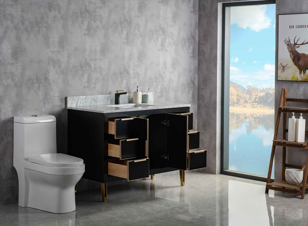 Rubeza 1200mm Dukes Vanity Unit with Carrara Marble Top - Black & Gold