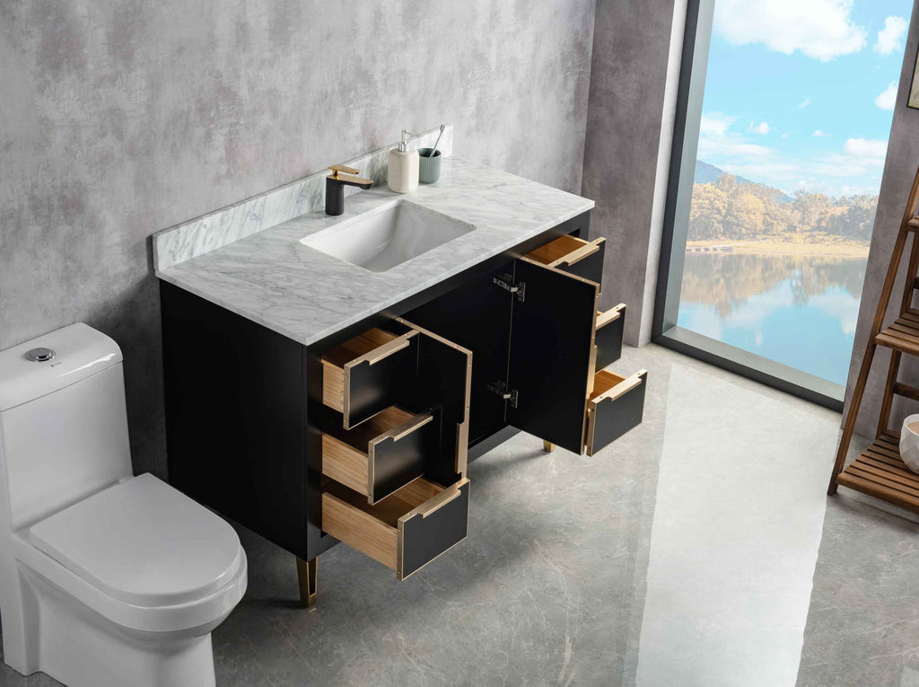 Rubeza 1200mm Dukes Vanity Unit with Carrara Marble Top - Black & Gold