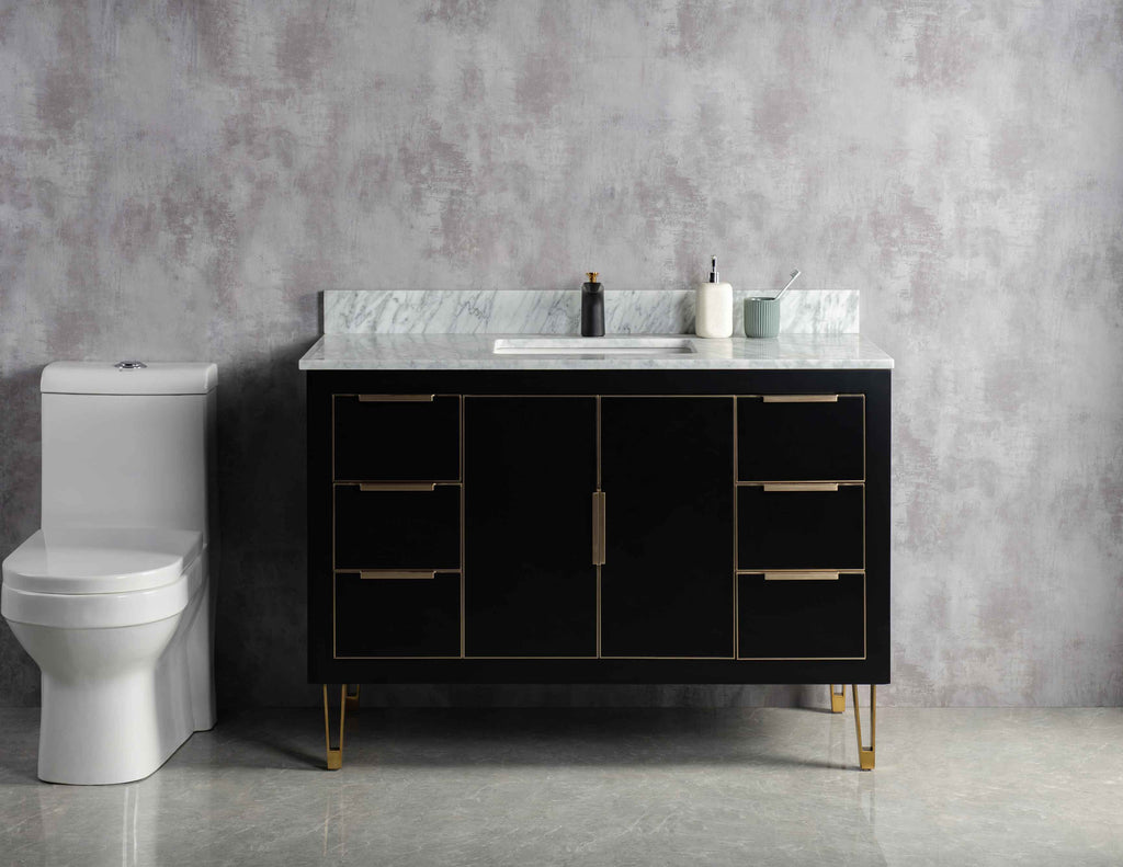 Rubeza 1200mm Dukes Vanity Unit with Carrara Marble Top - Black & Gold