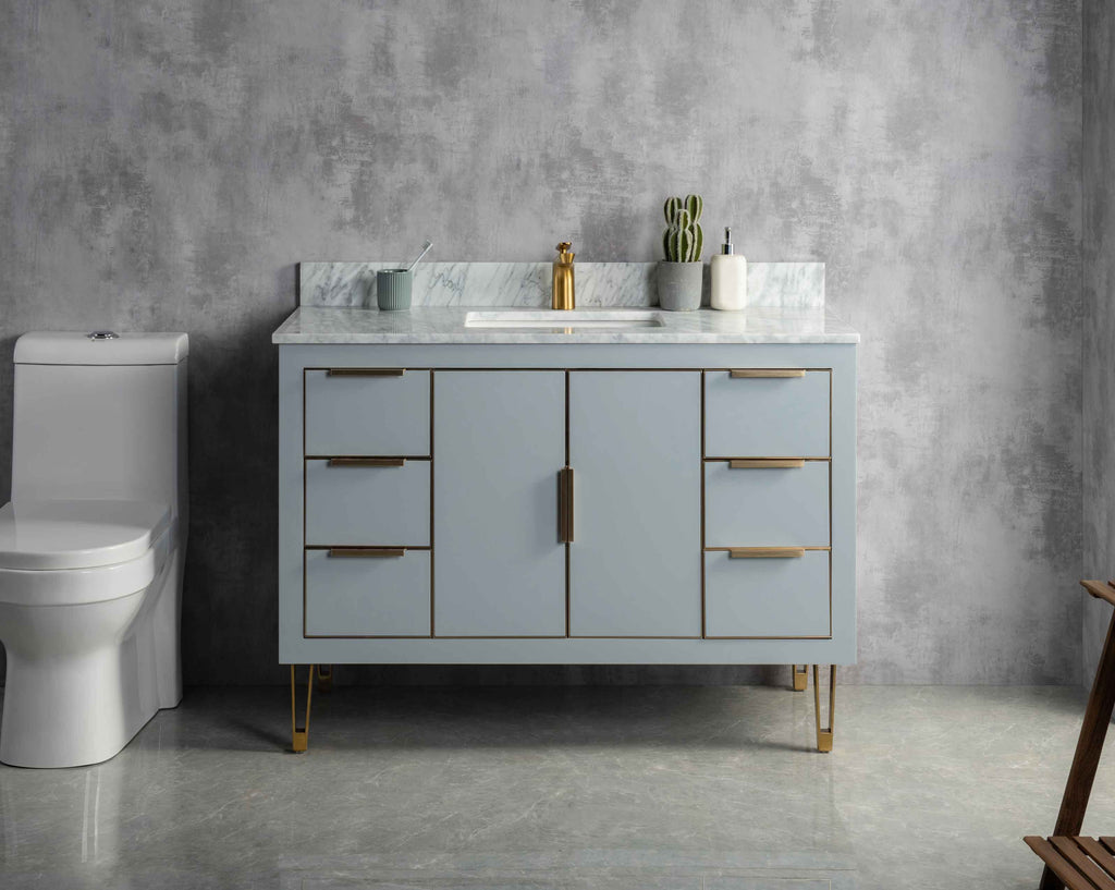 Rubeza 1200mm Dukes Vanity Unit with Carrara Marble Top - Light Grey & Gold