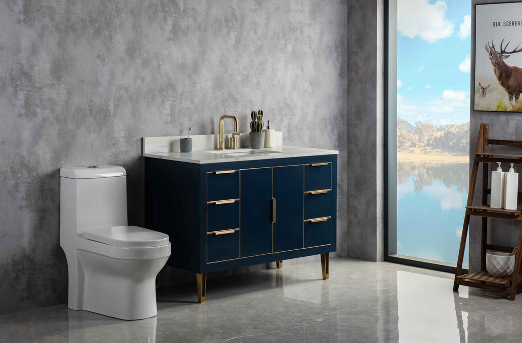 Rubeza 1200mm Dukes Vanity Unit with Calacatta Quartz Top - Dark Blue & Gold