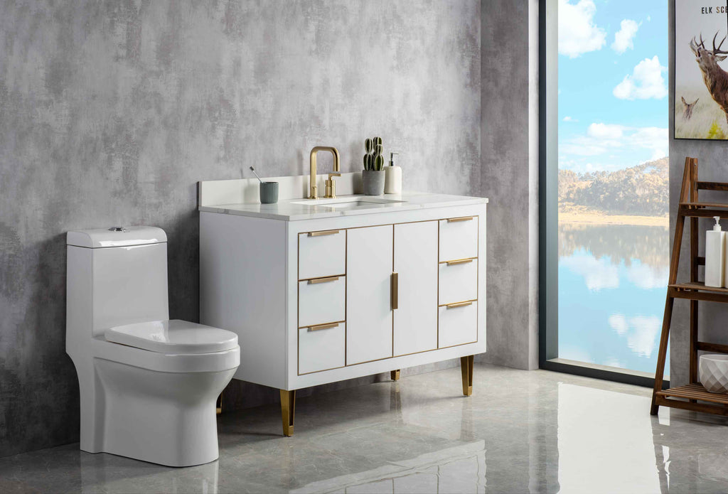 Rubeza 1200mm Dukes Vanity Unit with Calacatta Quartz Top - White & Gold