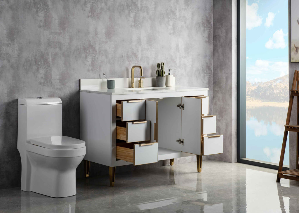 Rubeza 1200mm Dukes Vanity Unit with Calacatta Quartz Top - White & Gold