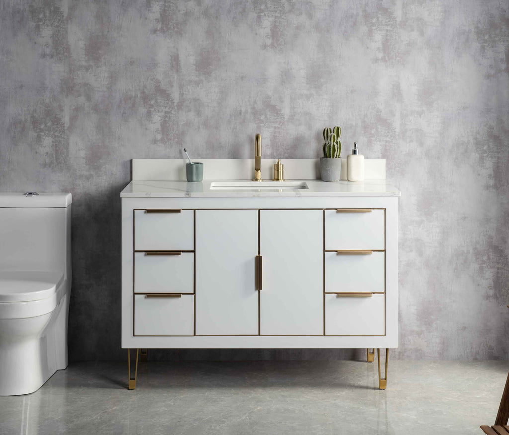 Rubeza 1200mm Dukes Vanity Unit with Calacatta Quartz Top - White & Gold