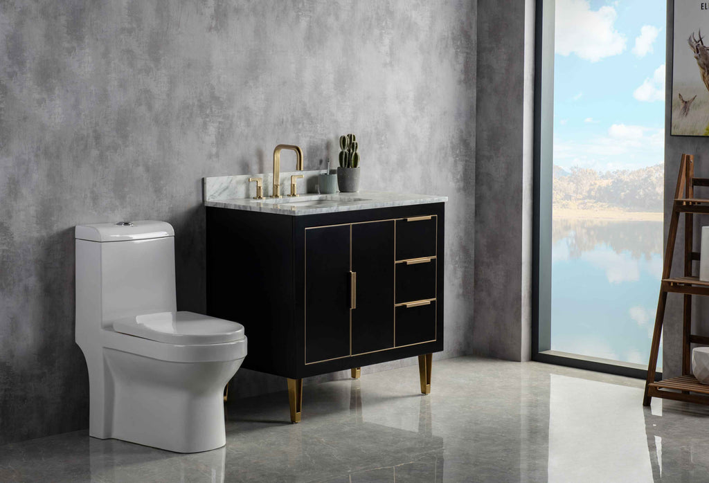 Rubeza 900mm Dukes Vanity Unit with Carrara Marble Top - Black & Gold