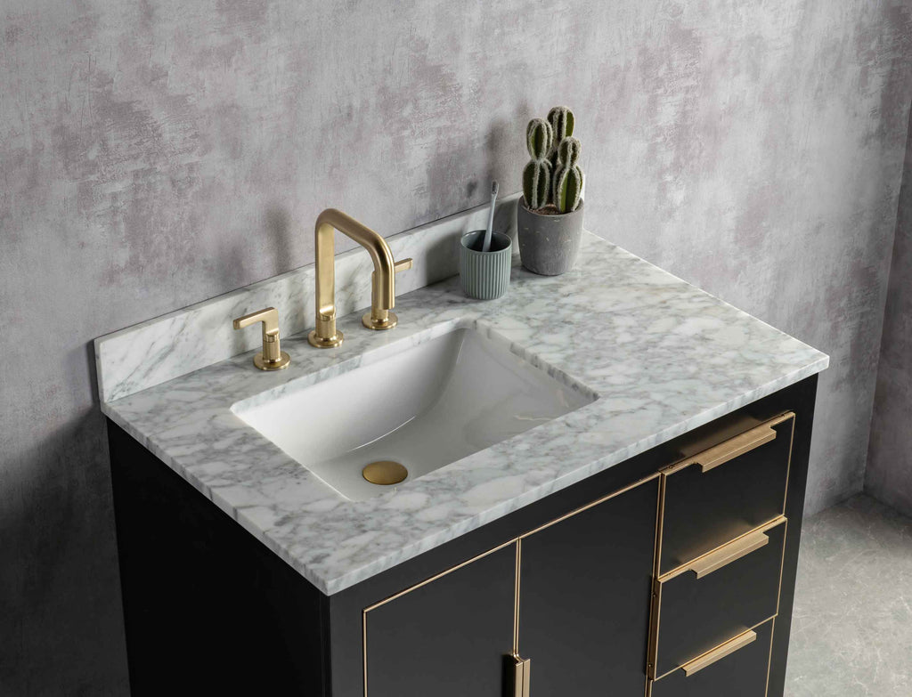 Rubeza 900mm Dukes Vanity Unit with Carrara Marble Top - Black & Gold