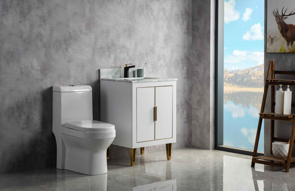 Rubeza 600mm Dukes Vanity Unit with Carrara Marble Top - White & Gold