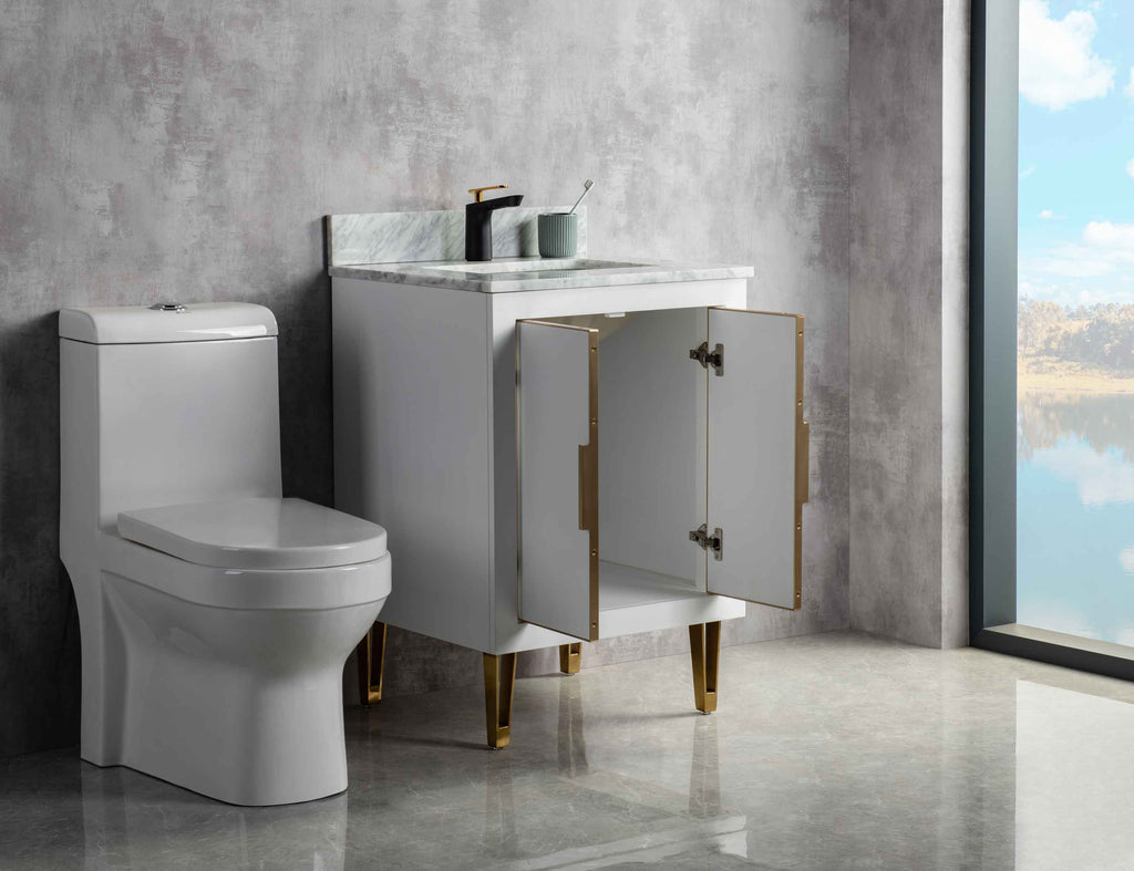 Rubeza 600mm Dukes Vanity Unit with Carrara Marble Top - White & Gold