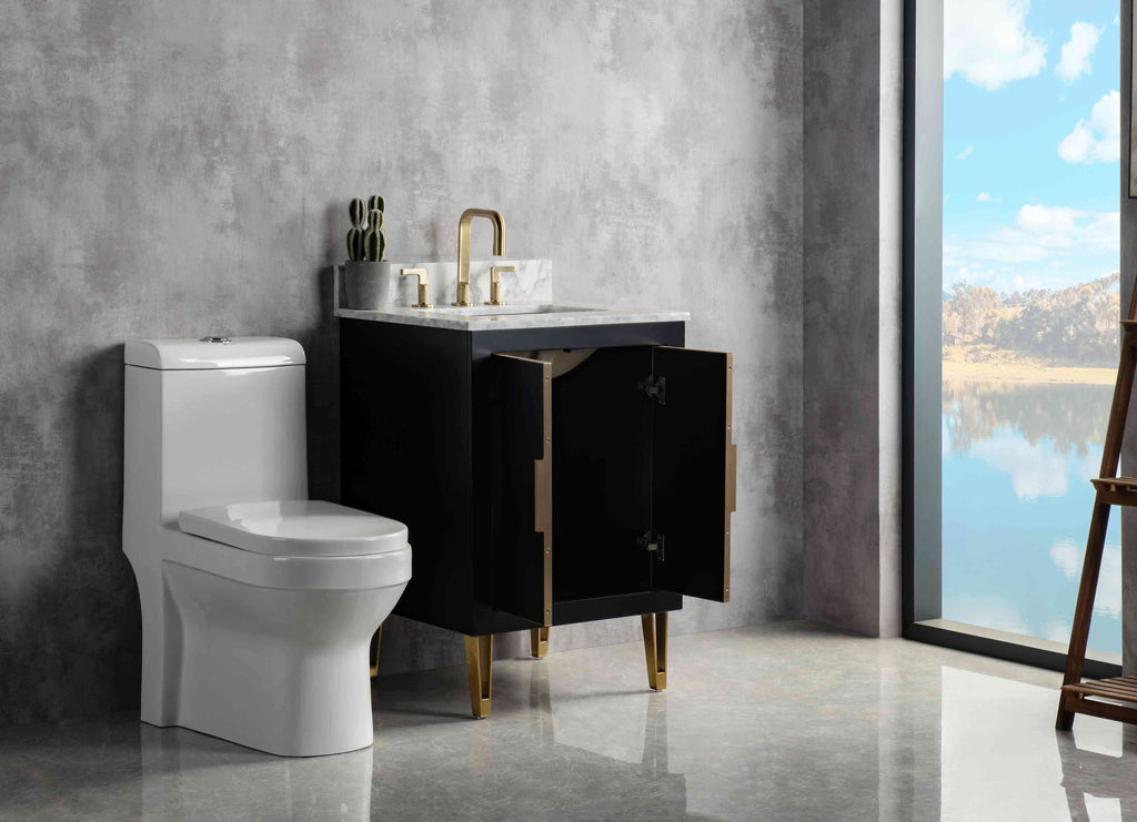 Rubeza 600mm Dukes Vanity Unit with Carrara Marble Top - Black & Gold