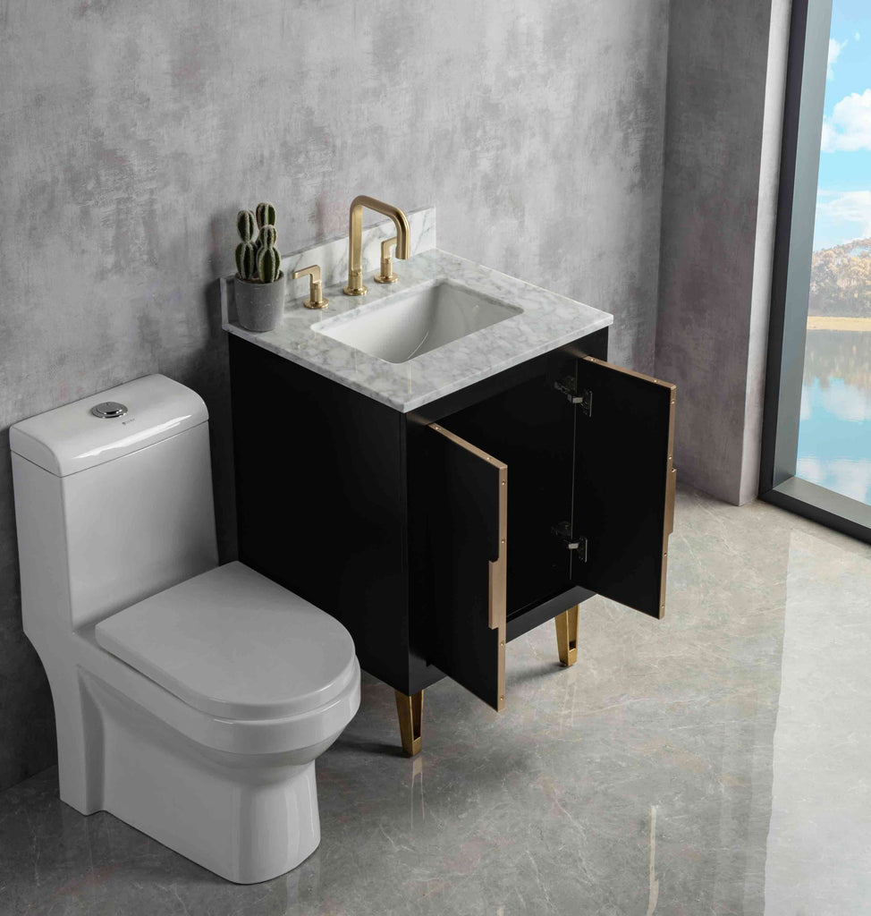 Rubeza 600mm Dukes Vanity Unit with Carrara Marble Top - Black & Gold