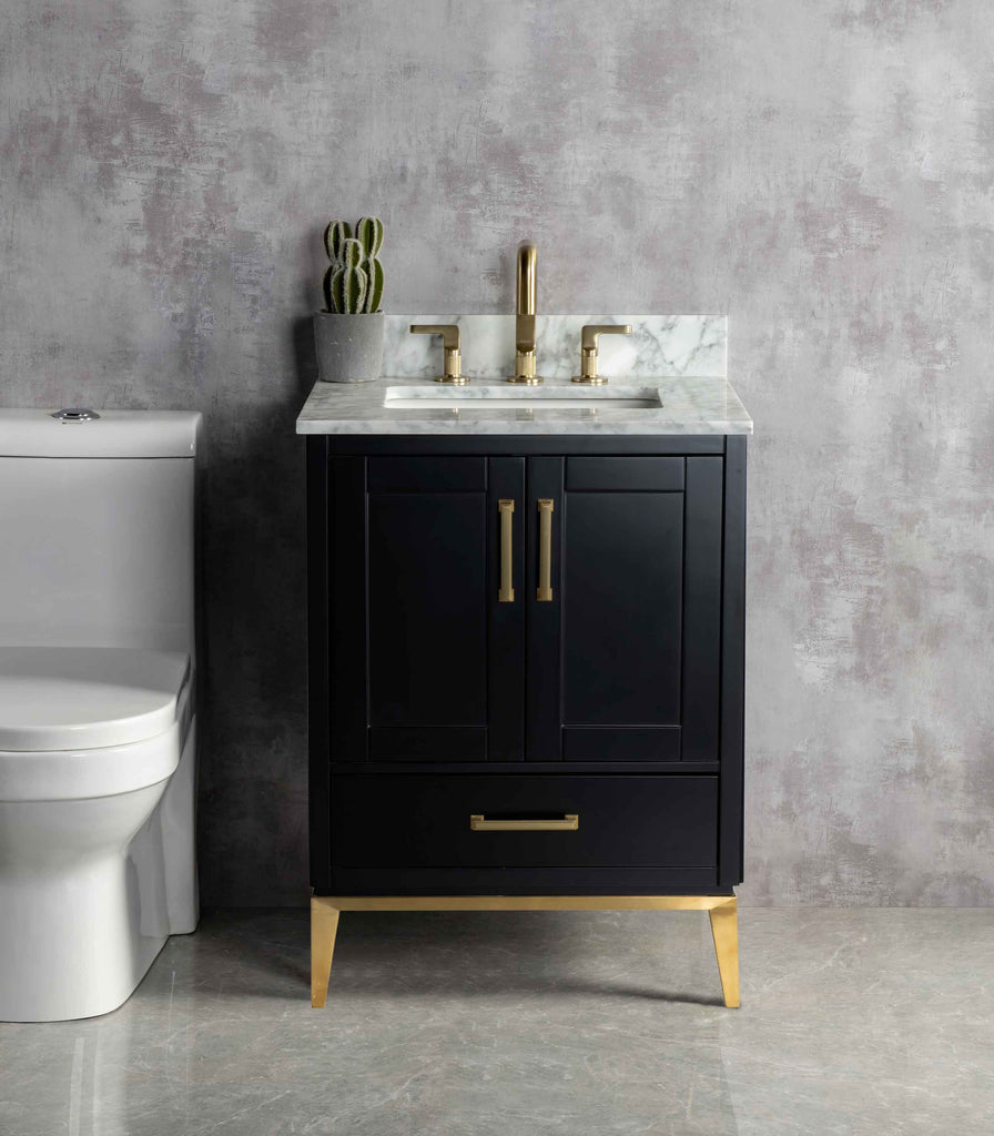 Rubeza 750mm Anatolia Vanity Unit with Carrara Marble Top - Black & Gold