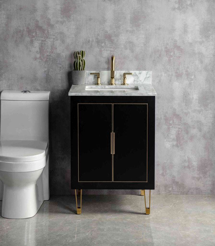 Rubeza 600mm Dukes Vanity Unit with Carrara Marble Top - Black & Gold