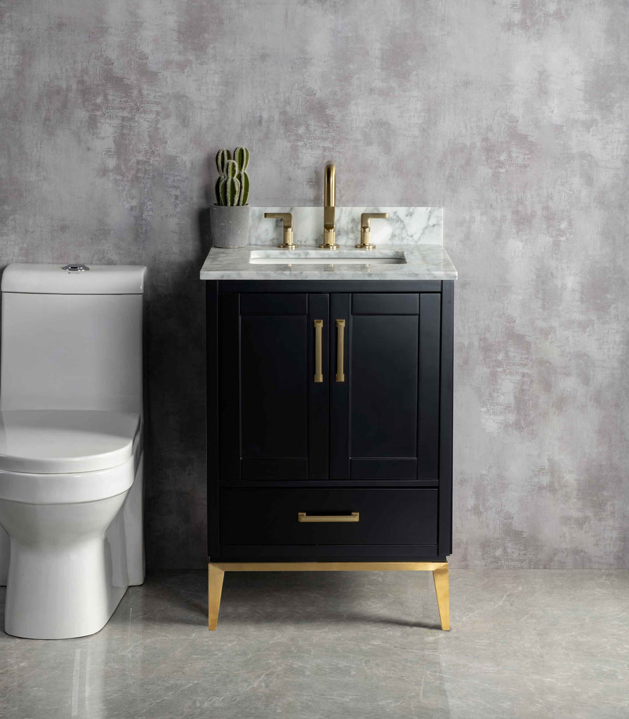 Rubeza 600mm Anatolia Vanity Unit with Carrara Marble Top - Black & Gold