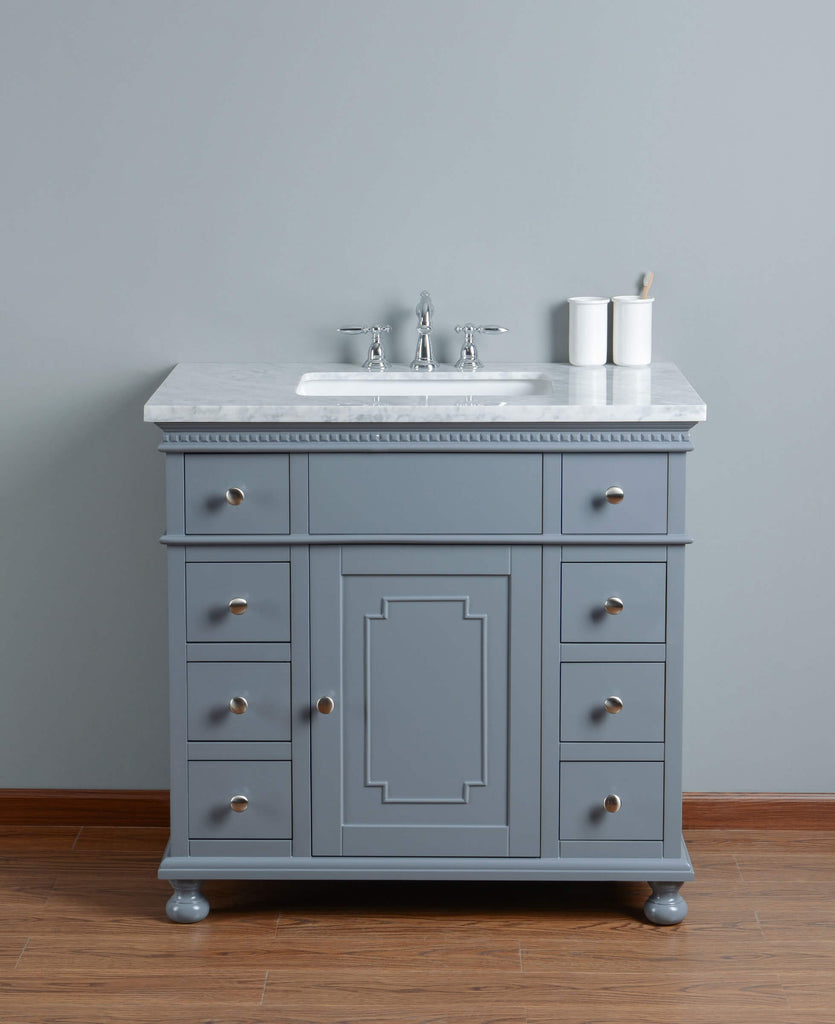 Rubeza 900mm Didim Vanity Unit with Carrara Marble Top - Dark Grey & Chrome