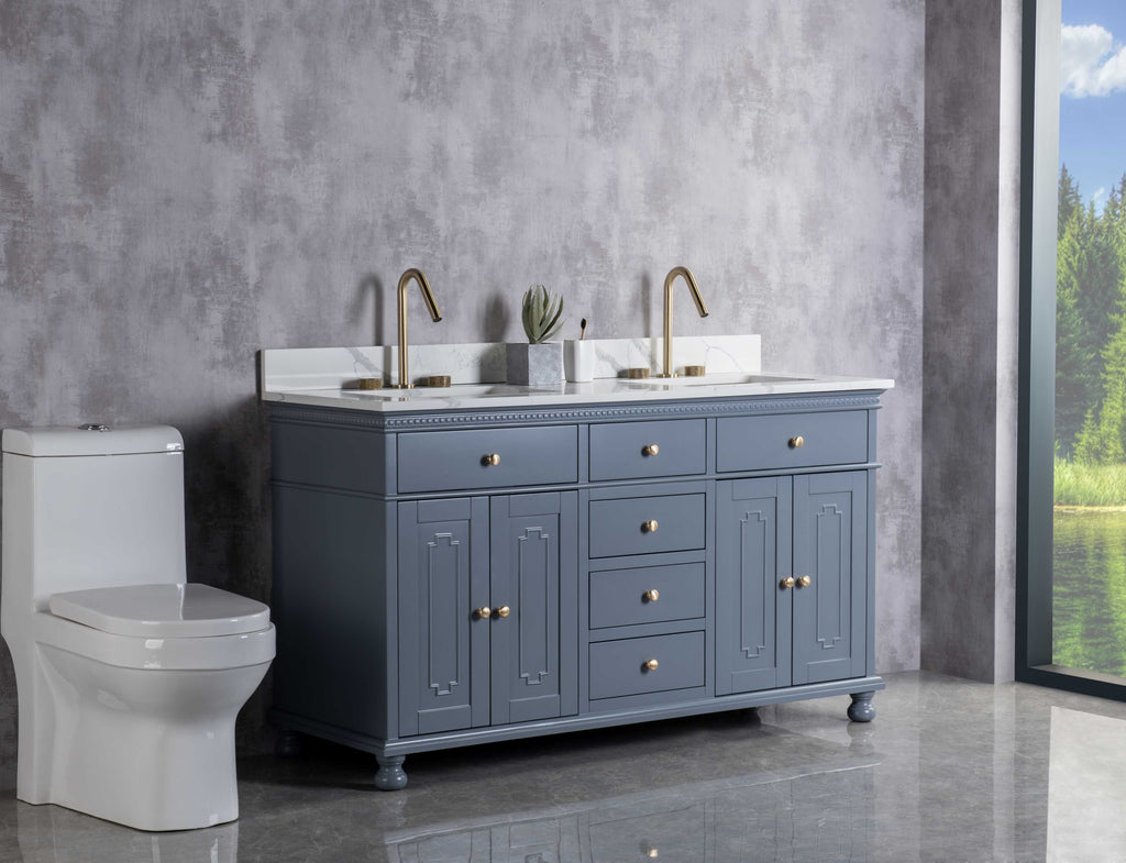 Rubeza 1500mm Didim Vanity Unit with Calacatta Quartz Top - Dark Grey & Gold