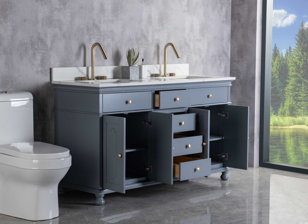 Rubeza 1500mm Didim Vanity Unit with Calacatta Quartz Top - Dark Grey & Gold