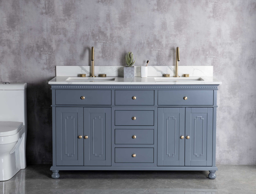 Rubeza 1500mm Didim Vanity Unit with Calacatta Quartz Top - Dark Grey & Gold